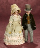 Pair, German Bisque Dollhouse Dolls as Fine Lady and Gentleman 500/700