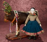 Very Rare German Pull-Toy Cow in Swiss Festival Costume 1600/2200