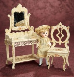 German all-Bisque Blue-Stocking Miniature Doll with Wooden Furnishings 600/800