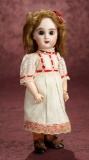 Petite French Bisque Brown-Eyed Bebe by Emile Jumeau with Original Signed Shoes 1400/1800