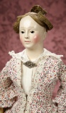 Early German Paper Mache Lady with Enamel Eyes and Very Fine Original Wig 1400/2200