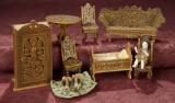 Set, Rare German Fretwork Wooden Dollhouse Furnishings and Accessories 500/700