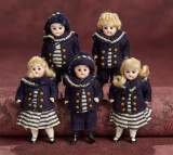 Five German All-Bisque Miniature Dolls in Factory-Original Mariner Costumes 700/900