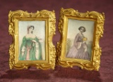 Pair, German Miniature Dollhouse Ormolu Frames with Early Engravings 200/300