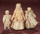 Three German Bisque Miniature Dolls with Sculpted Hair 400/600