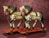 Team of German Pull-Toy Horses and Vintage Photos of Children with Toy Horses 500/800