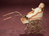 German Tin Lithographed Stroller by Maerklin with All-Bisque Doll 400/600
