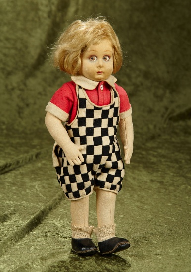 13" Italian felt child by Lenci in nice condition with blond hair, some dusting on face.