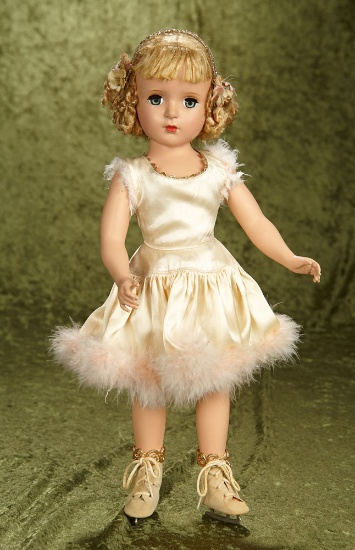 Vintage hard plastic doll in original tagged skating costume by Alexander.