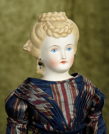 19" Bisque artist doll by Emma Clear with elaborately sculpted hair and pierced ears.