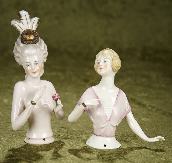5"-7" Two German porcelain half-dolls in elegant poses, rare models. $500/700
