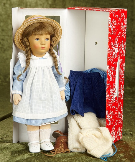 13" German character girl by Kathe Kruse, mint in box, with extra costume. $200/250
