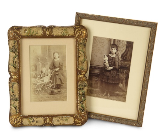 Two Framed Antique Photographs of Young Girls with Their Dolls 200/400