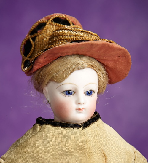 Petite French Bisque Poupee with Bisque Arms, "A Deux Bonjours" Bonnet 1400/1700