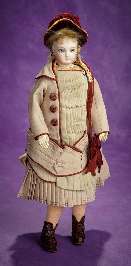 French Bisque Poupee in Original Fashionable Costume Attributed to Jumeau 2200/2800