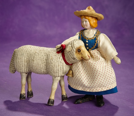 American Carved Wooden "Mary" and Her "Little Lamb" by Schoenhut 500/800