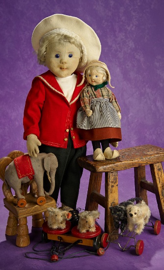 Two Early Period German Felt Character Dolls by Steiff 800/1100