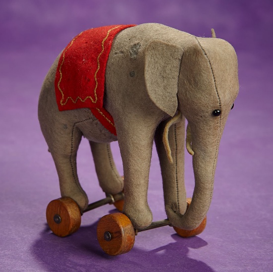 Early German Felt Elephant on Wheels Toy by Steiff 700/900