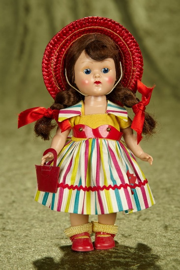 8" Brunette Braids Painted Lash Ginny from "My Tiny Miss" Series,1954. $400/500