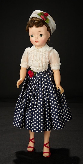 Cissy in Blue Polka Dot Skirt and Lace Blouse, 1956 800/1000