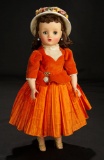 Elise in Orange Velvet and Taffeta Dress for FAO Schwartz, 1962 900/1300