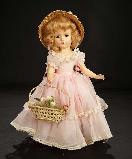 Wendy-Ann in Sheer Rose Nylon Gown with Basket of Flowers, 1950 500/700