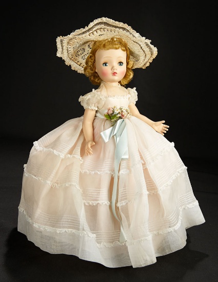 Binnie Walker Bridesmaid in White Organdy Gown, 1954 600/900