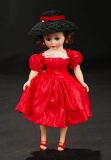 Cissette in Red Cotton Sateen Dress and Navy Blue Hat, 1957 $300/500