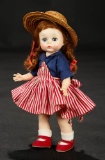 Wendy-Kins in Red and White Sundress over Blue Romper Suit, c. 1957 $300/400