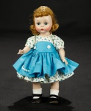 Wendy-Kins in White Flowered Dress and Turquoise Pinafore, c. 1957 $300/400