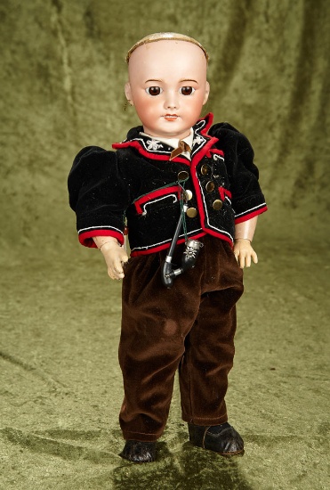 18" French bisque doll by SFBJ with wonderful velvet costume, accessories, bisque excellent