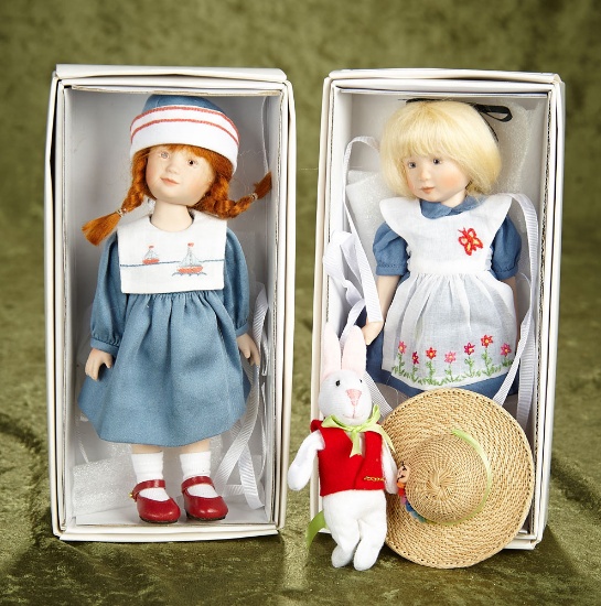 8" Two limited edition artist dolls by Heather Maciak, Alice And The White Rabbit.