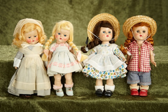 7.5" Lot of Four vintage Ginny dolls in original outfits.