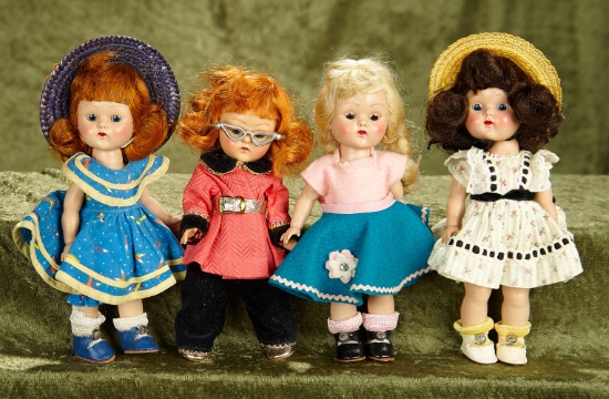 8" Lot of Four vintage Ginny dolls with nice outfits.