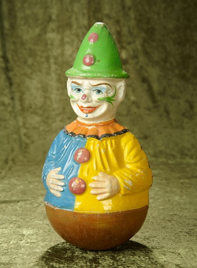 16" Paper mache roly-poly dolly musical clown by Schoenhut.