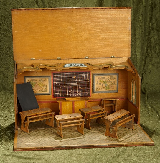 20" Antique French wooden schoolhouse "Ecole".