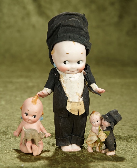 7" German all-bisque Kewpie original box and two additional Kewpies. $400/500