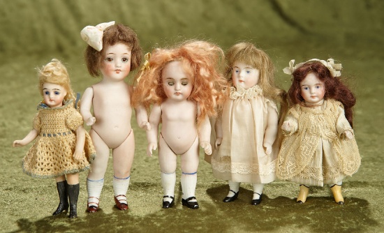 Five 5" German all-bisque miniature dolls. $800/1100