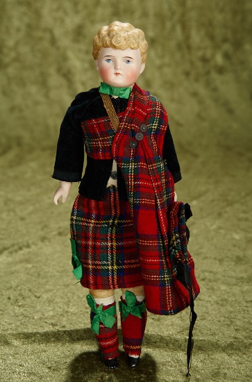 12" German bisque doll with all-original Scottish costume. $400/500