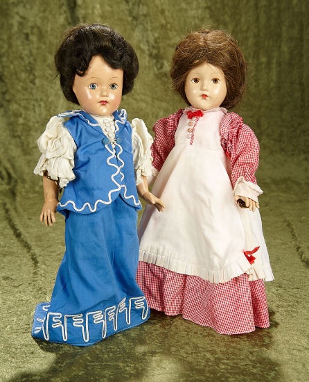 15" Pair of composition girls by Effanbee in rare historical costumes.