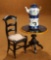 French Doll-Sized Pedestal Table with Rare Porcelain Tisaniere  300/500