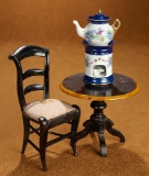 French Doll-Sized Pedestal Table with Rare Porcelain Tisaniere  300/500