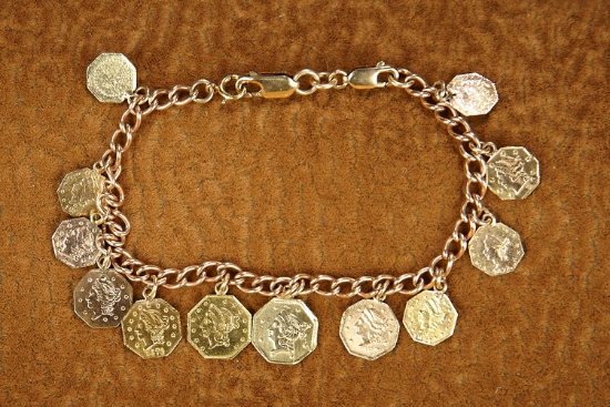 Bracelet Worn by Young Shirley Temple with 12 California Gold Coins 600/800