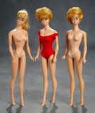 Three Early Barbie Dolls with Pale Pink (White?) Lips $400/500