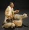 Neapolitan Kneeling Shepherd with Lambs and Hen in Basket 1400/1800