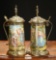Pair of Austrian Silver Gilt and Enamel Tankards with Figural Finials and Maker's Mark 800/1200