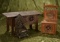 Three antique wooden Brittany style doll furnishings including a rare small chair.