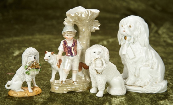 3"-5.5" Lot of German porcelain dog figurines and vases.