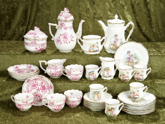 7" Pair of porcelain children's tea sets including a Hungarian Herend Waldstein Rose set.