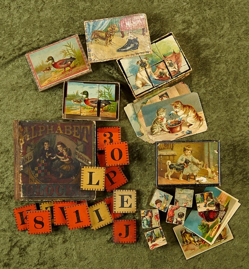 4"-6" Lot of Victorian era puzzle & alphabet blocks.